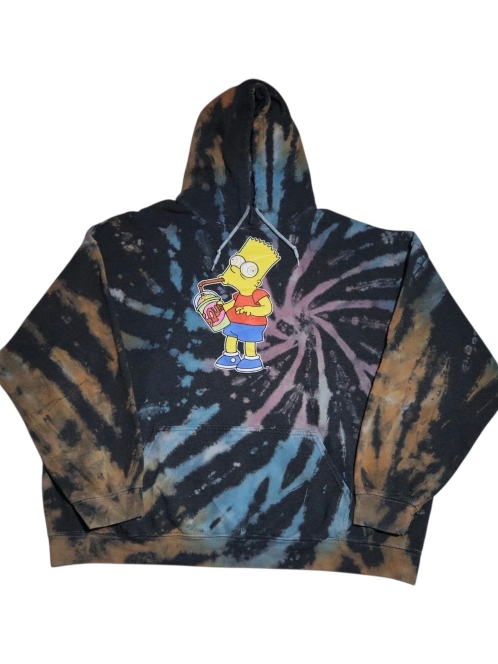 The Simpsons Men's Bart Squishee Brain Freeze Tie Dye Pullover Hoodie Size XL